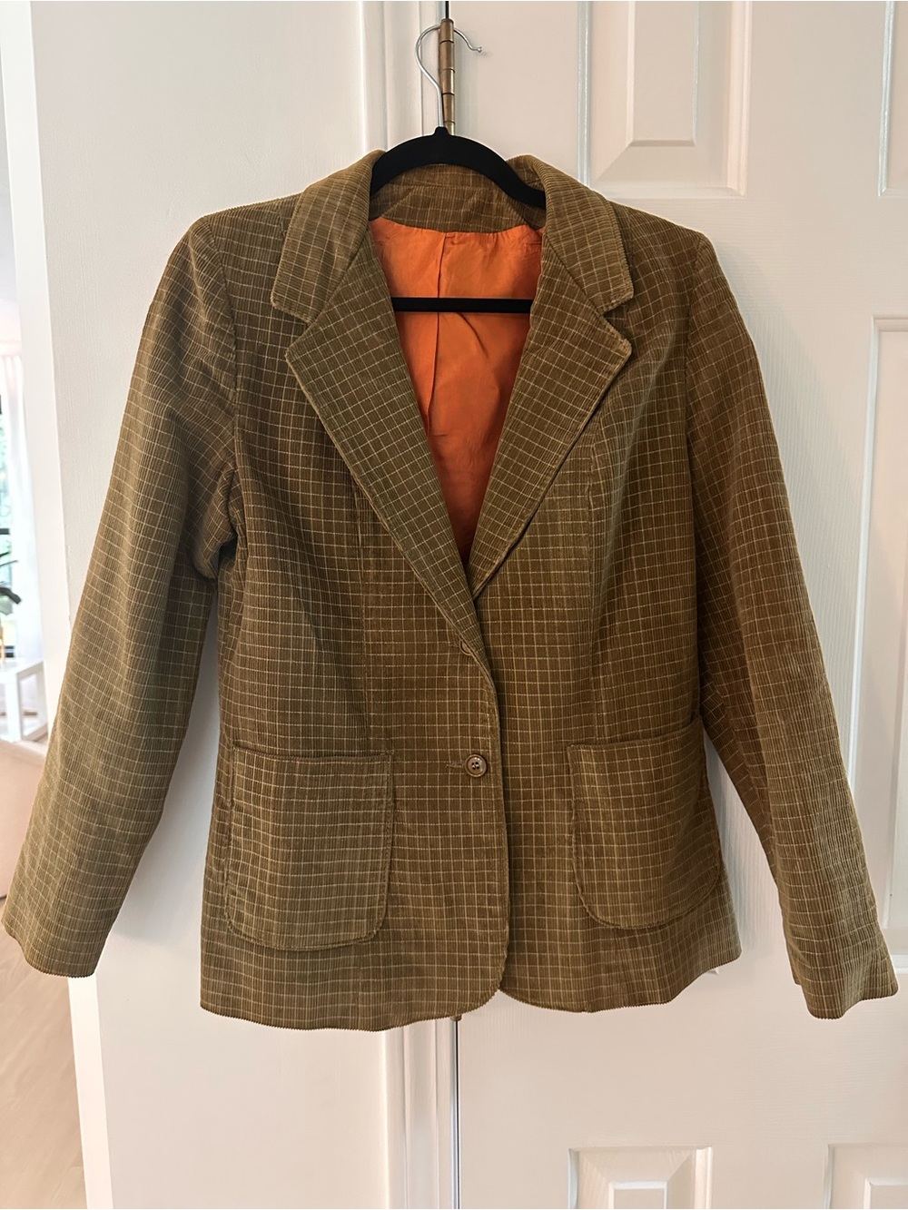 Vintage 1970s Olive Green Corduroy Windowpane Blazer Approx US Women Size Medium